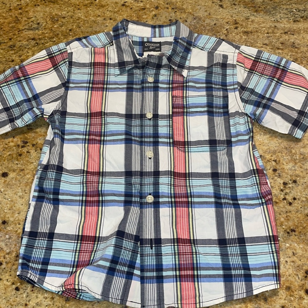OshKosh B’gosh Plaid Shirt Short Sleeve Button Down Collared size 5
